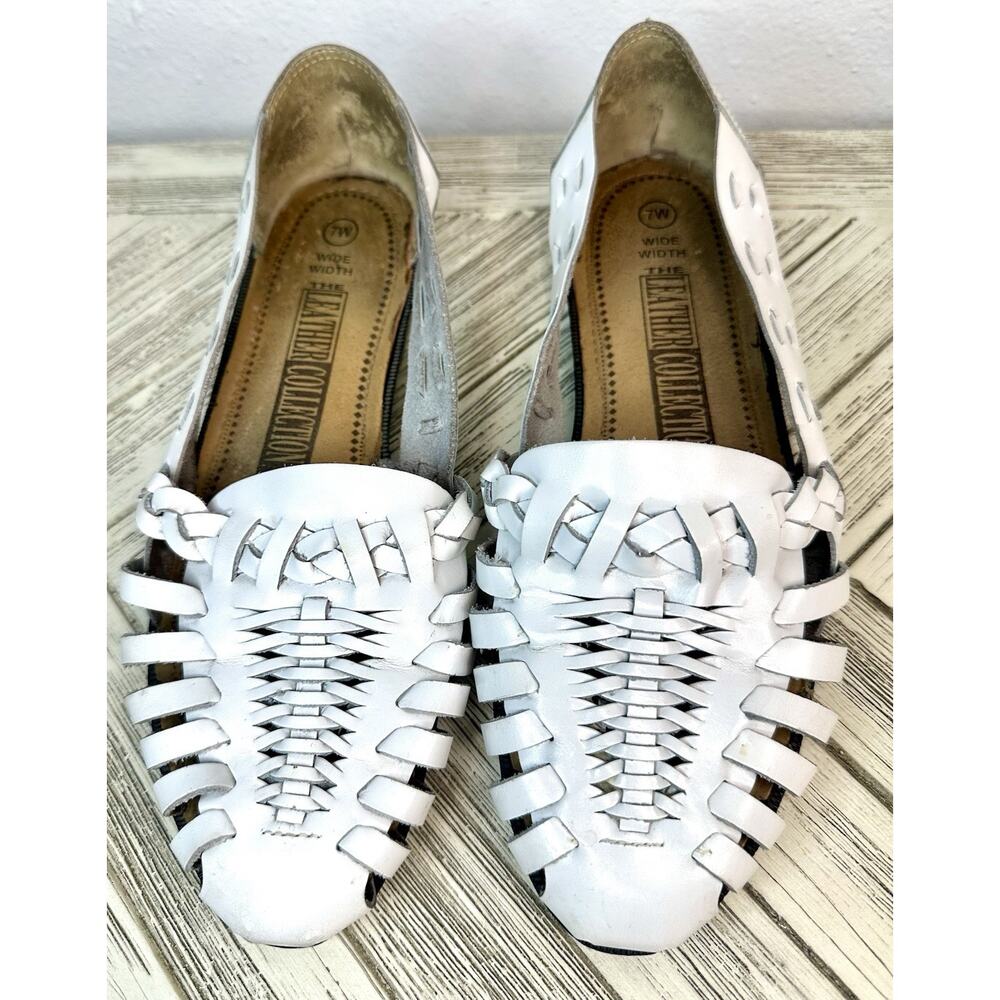 The Leather Collection White Woven Huarache Sandal Size 7 Wide